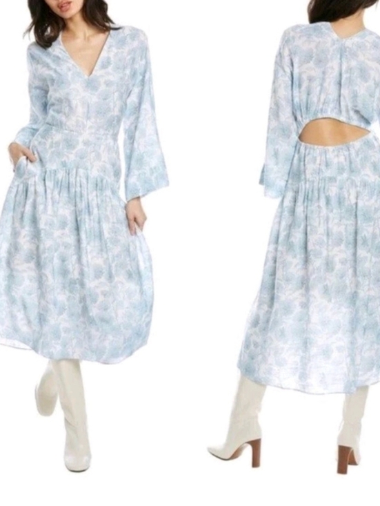Vince Dresses & Skirts - NWT Vince Blue White Floral Midi Dress Size XS Bohemian Feminine Preppy Summer